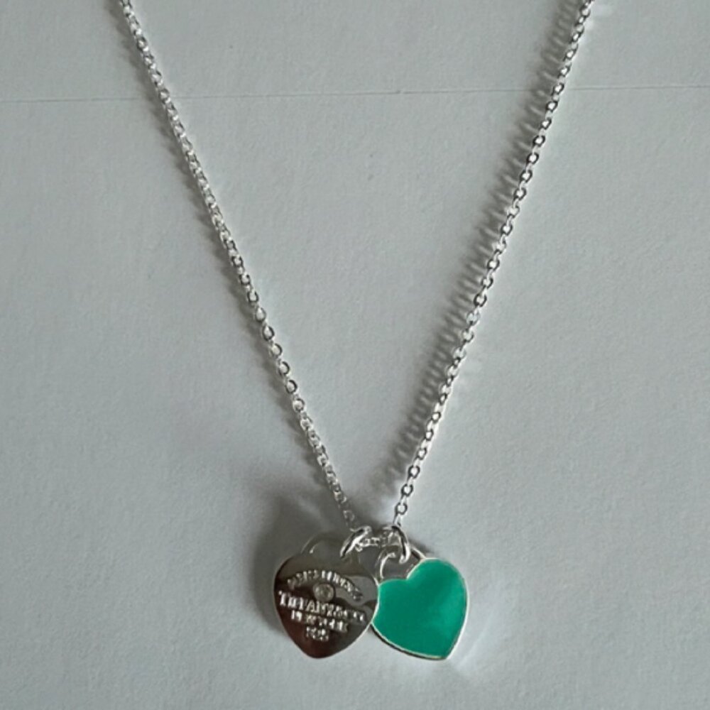 Return to Tiffany® Silver and Blue Mini Heart Necklace with Diamond (TFXX012) - Picture 3 of 3
